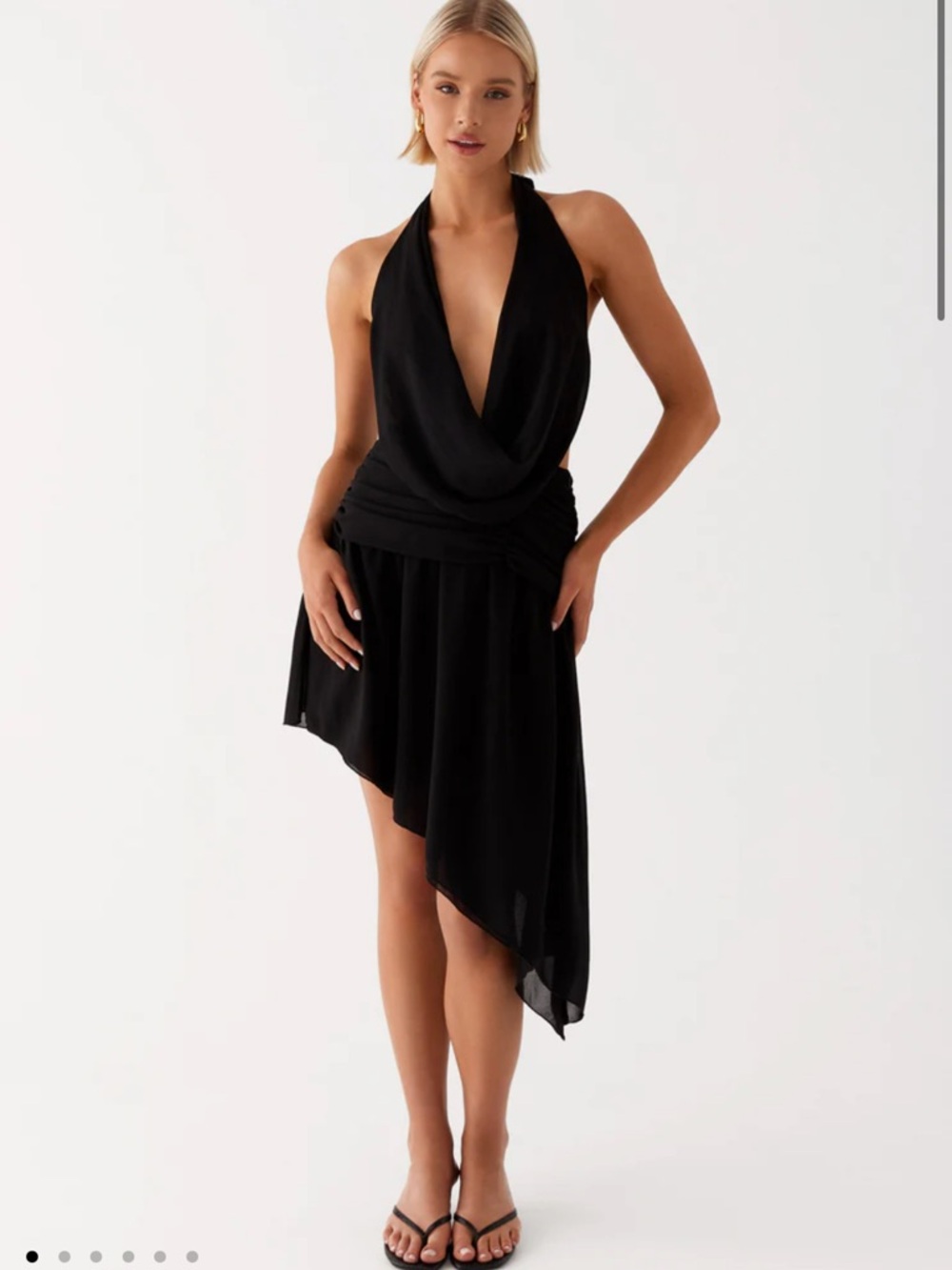 Peppermayo Black Elysia Chiffon Cowl Neck Halter Asymmetrical Hem Dress